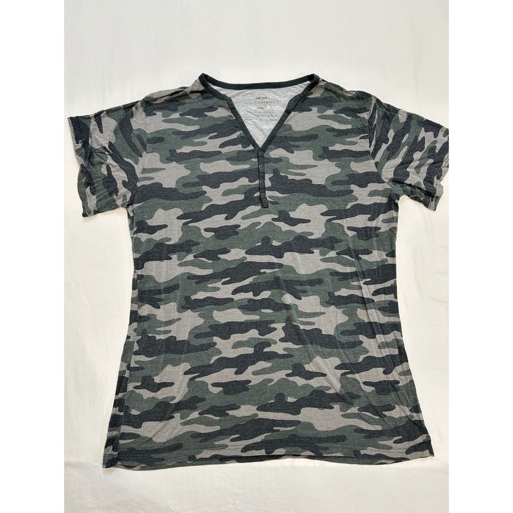 Little Sleepies Womens Camo Bamboo Viscose Henley Pajama Top Grey Green Large